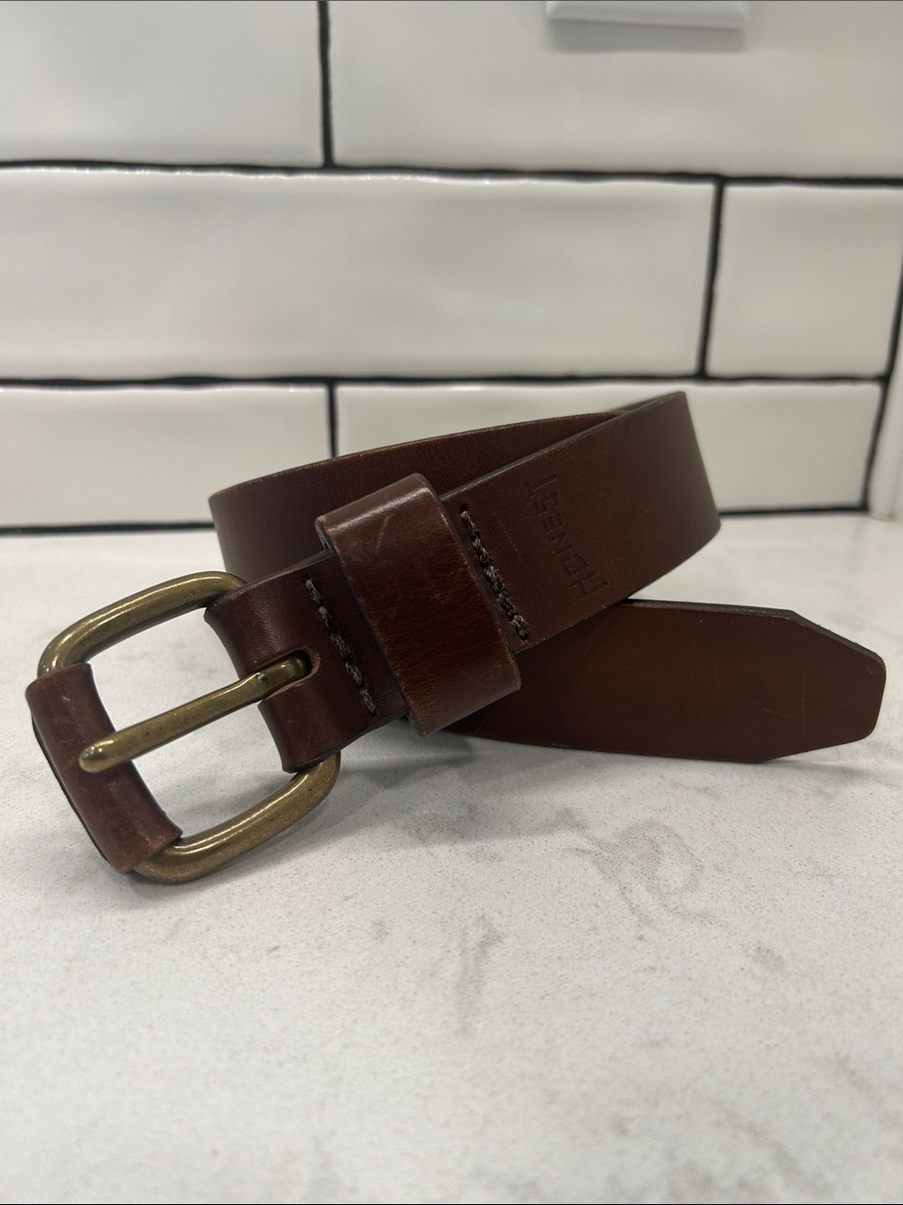 Honest Classic Brown Leather Belt with Brass‎ Buckle - Men Size 30
